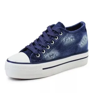 Denim sneakers shoes platform dark blue ripped
