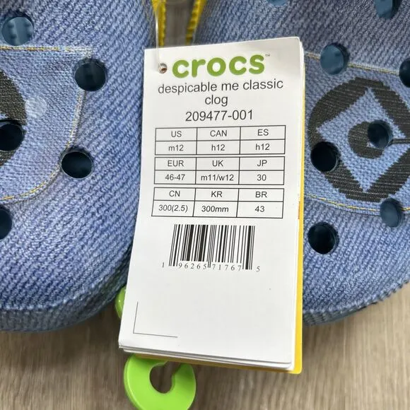 Despicable Me x Crocs Mens 12 Classic Clogs Minions Yellow Blue Clog Shoes NEW