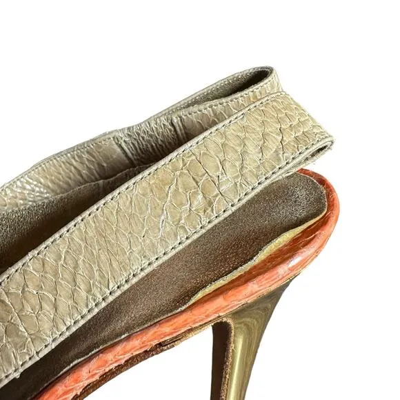 Devi kroell strappy heels in beige/tan and orange snakeskin size 37 eu 6-6.5 US