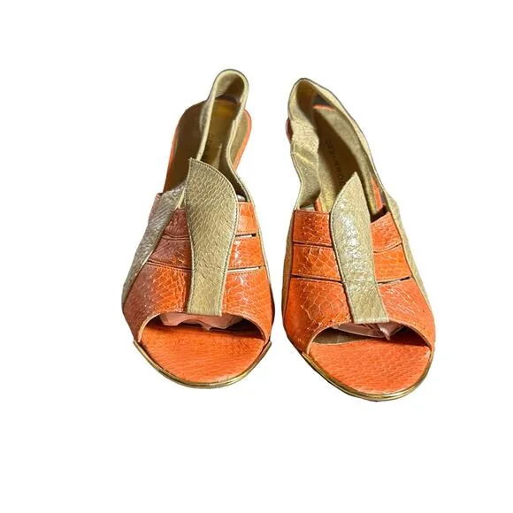 Devi kroell strappy heels in beige/tan and orange snakeskin size 37 eu 6-6.5 US