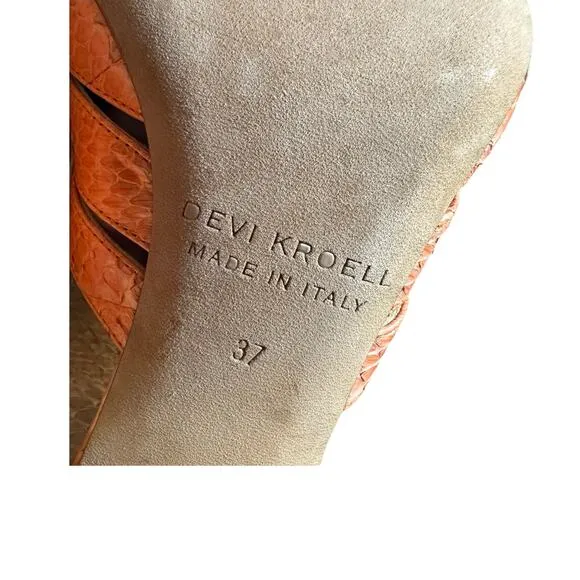 Devi kroell strappy heels in beige/tan and orange snakeskin size 37 eu 6-6.5 US