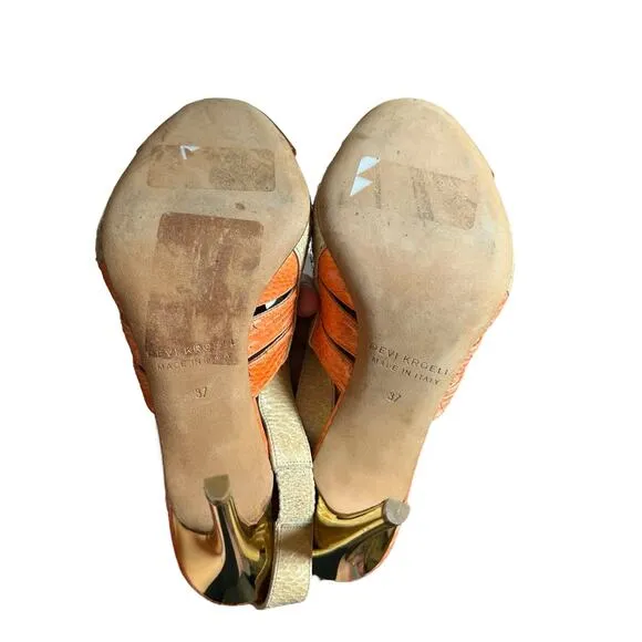 Devi kroell strappy heels in beige/tan and orange snakeskin size 37 eu 6-6.5 US