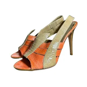 Devi kroell strappy heels in beige/tan and orange snakeskin size 37 eu 6-6.5 US