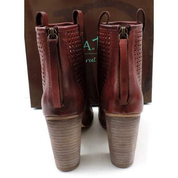 Diba True Gone Home Open Toe High Heel Booties Perforated Leather Cognac Size 8
