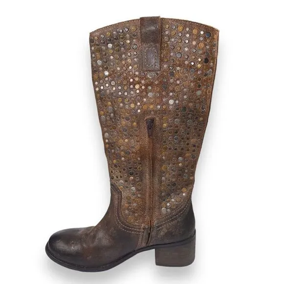 Diba True What To Do Distressed Leather Studded Mid Calf Boots Women's 7