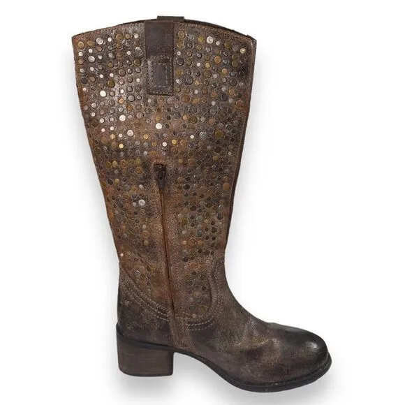 Diba True What To Do Distressed Leather Studded Mid Calf Boots Women's 7