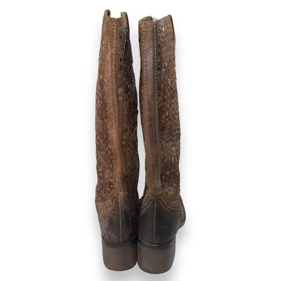 Diba True What To Do Distressed Leather Studded Mid Calf Boots Women's 7