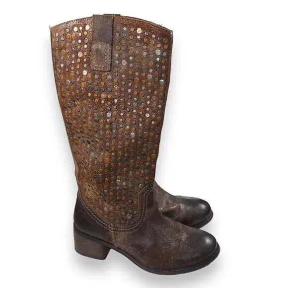 Diba True What To Do Distressed Leather Studded Mid Calf Boots Women's 7
