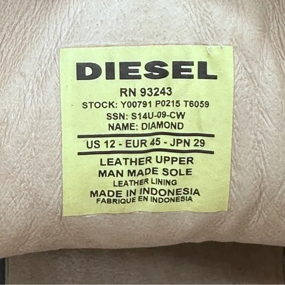 Diesel Diamond Hi-Top Leather Shoes. Size 12