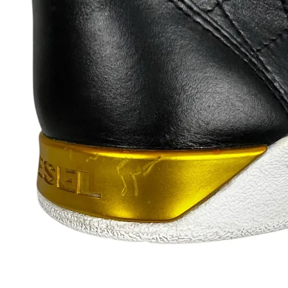 Diesel Mens Diamond Leather High Top Sneakers Shoes Sz US 9.5 EU 42.5 Black Gold