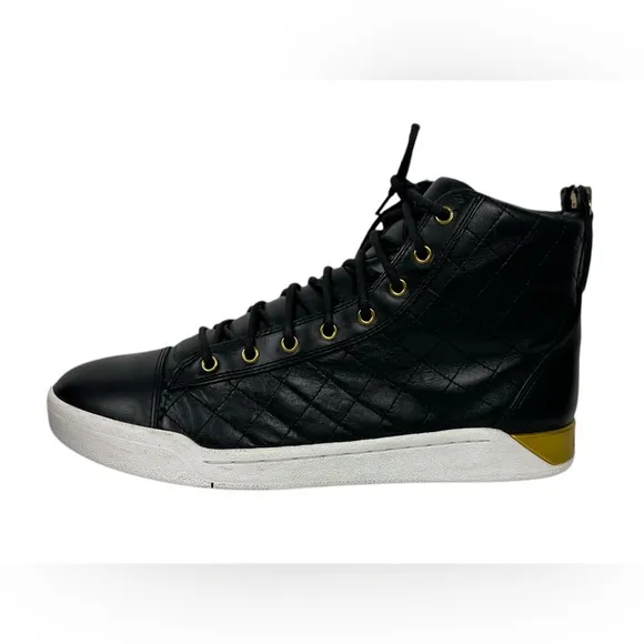 Diesel Mens Diamond Leather High Top Sneakers Shoes Sz US 9.5 EU 42.5 Black Gold