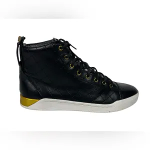 Diesel Mens Diamond Leather High Top Sneakers Shoes Sz US 9.5 EU 42.5 Black Gold