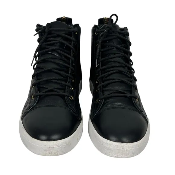 Diesel Mens Diamond Leather High Top Sneakers Shoes Sz US 9.5 EU 42.5 Black Gold