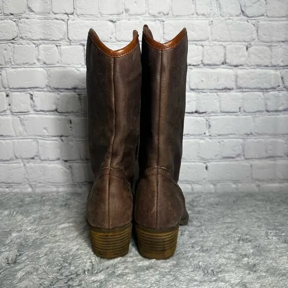 Dingo Brown Leather City Limits Boots Embroidered Eagle 7M Western Chic Country