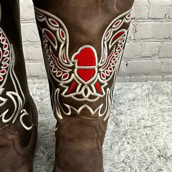 Dingo Brown Leather City Limits Boots Embroidered Eagle 7M Western Chic Country
