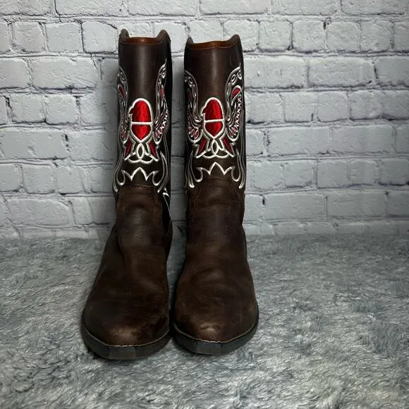 Dingo Brown Leather City Limits Boots Embroidered Eagle 7M Western Chic Country