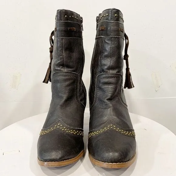 Dingo Genuine Leather Studded Tassel Women’s Cowboy Boots Sz 9 Brown D1932