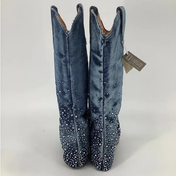 Dingo Women 8.5M Blue Eye Candy Denim Western Boot Rhinestone Embellished T4-8