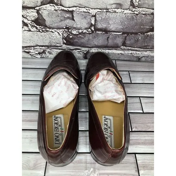 Dino Bigioni Burgundy Leather Slip On Dress Loafers Shoes Men Sz 43.5EU/10.5M US