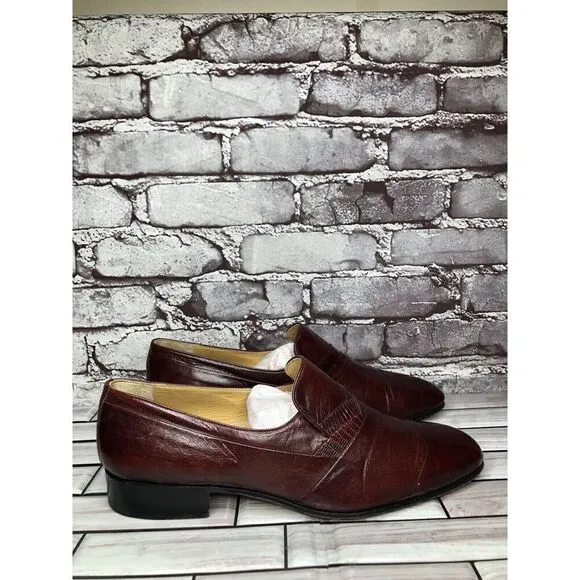 Dino Bigioni Burgundy Leather Slip On Dress Loafers Shoes Men Sz 43.5EU/10.5M US