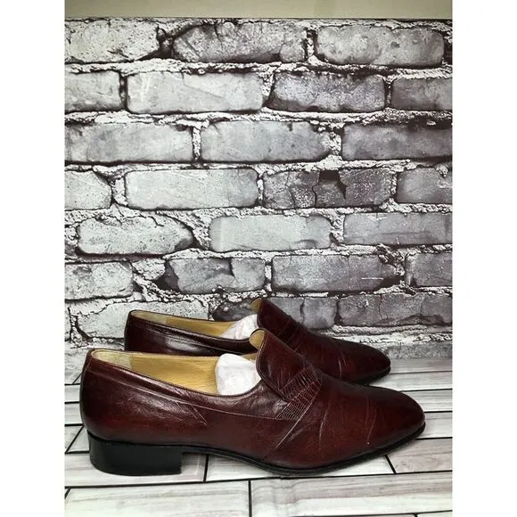 Dino Bigioni Burgundy Leather Slip On Dress Loafers Shoes Men Sz 43.5EU/10.5M US