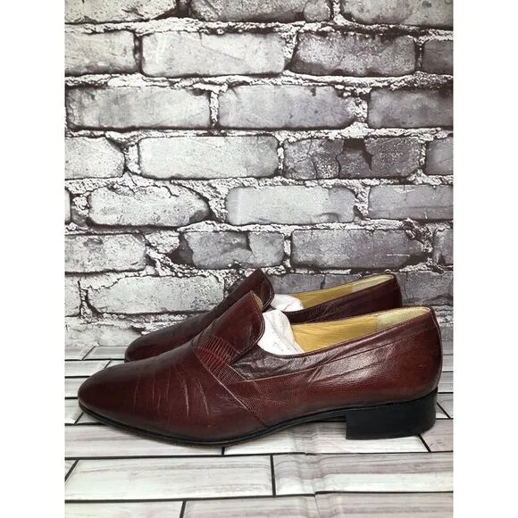 Dino Bigioni Burgundy Leather Slip On Dress Loafers Shoes Men Sz 43.5EU/10.5M US