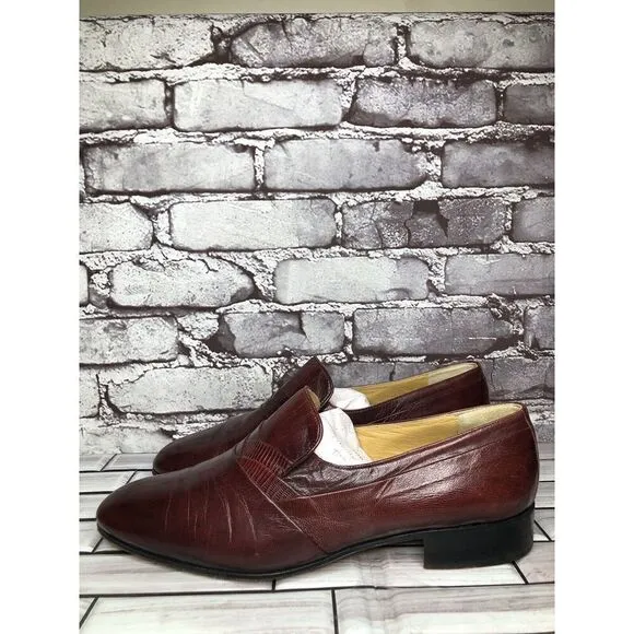 Dino Bigioni Burgundy Leather Slip On Dress Loafers Shoes Men Sz 43.5EU/10.5M US