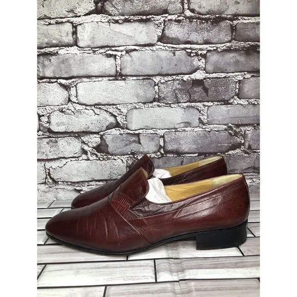 Dino Bigioni Burgundy Leather Slip On Dress Loafers Shoes Men Sz 43.5EU/10.5M US
