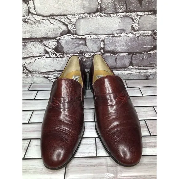 Dino Bigioni Burgundy Leather Slip On Dress Loafers Shoes Men Sz 43.5EU/10.5M US
