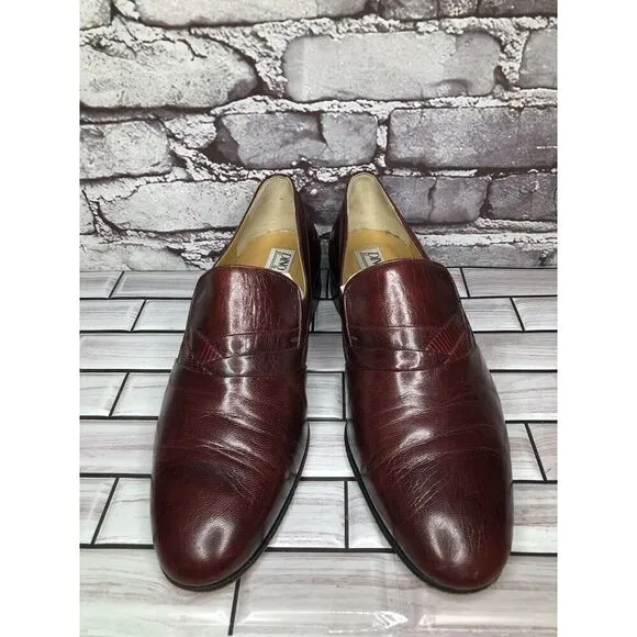 Dino Bigioni Burgundy Leather Slip On Dress Loafers Shoes Men Sz 43.5EU/10.5M US