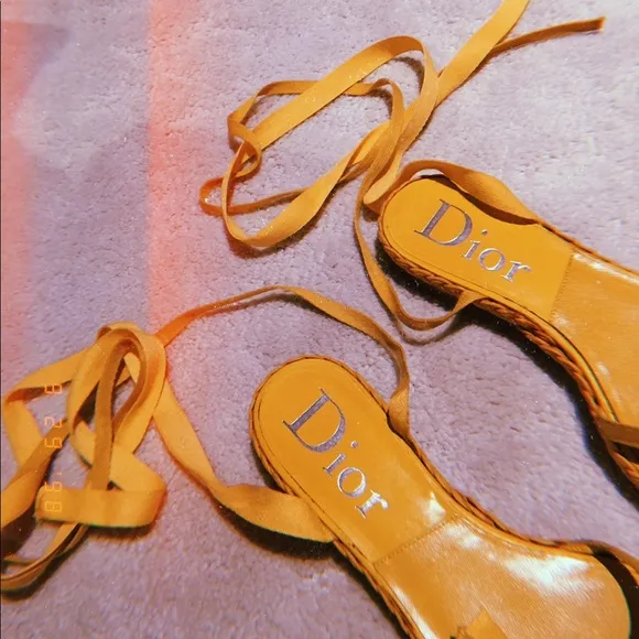 Dior Yellow Braided Tie-Up Bow Sandals