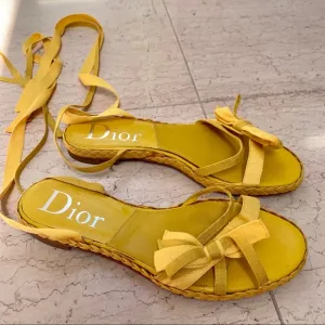 Dior Yellow Braided Tie-Up Bow Sandals
