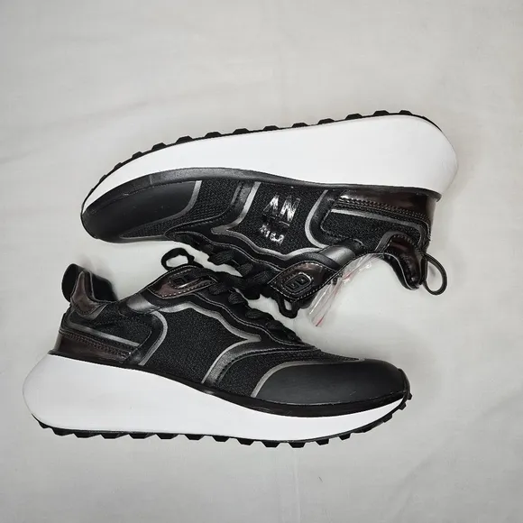 DKNY Aki Lace-Up Sneakers Black And Gunmetal NWT