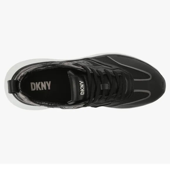DKNY Aki Lace-Up Sneakers Black And Gunmetal NWT