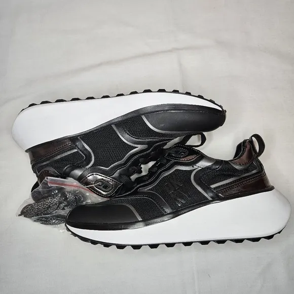 DKNY Aki Lace-Up Sneakers Black And Gunmetal NWT