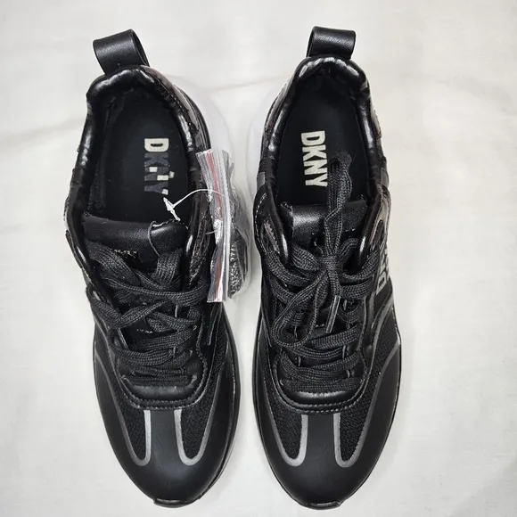 DKNY Aki Lace-Up Sneakers Black And Gunmetal NWT