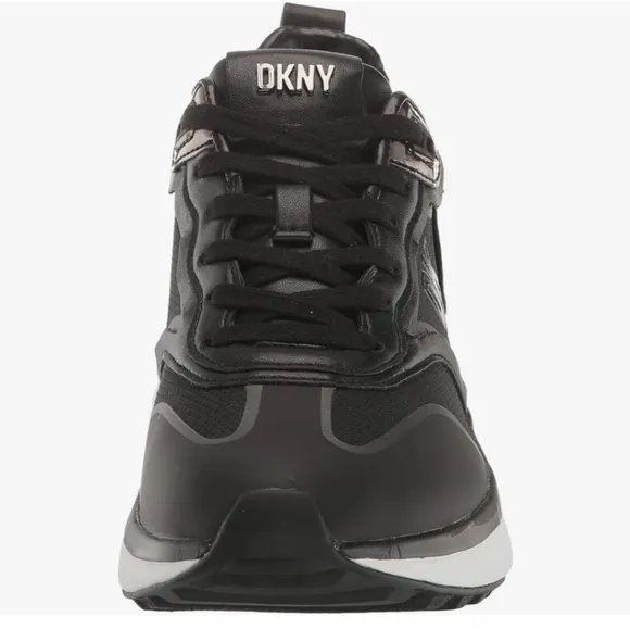 DKNY Aki Lace-Up Sneakers Black And Gunmetal NWT