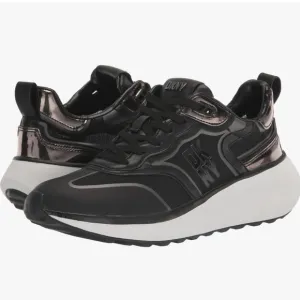 DKNY Aki Lace-Up Sneakers Black And Gunmetal NWT