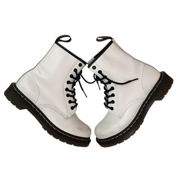 Doc Dr Martens Women 7 White Combat Boots Air Wair 11821