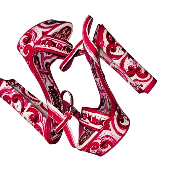 DOLCE &amp; GABBANA 105mm Hot Pink Swirling Floral Platform Sandals Size 40/US 10