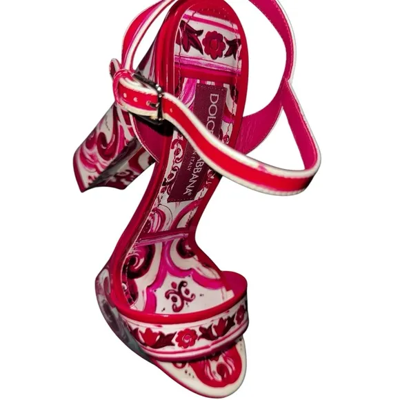 DOLCE &amp; GABBANA 105mm Hot Pink Swirling Floral Platform Sandals Size 40/US 10