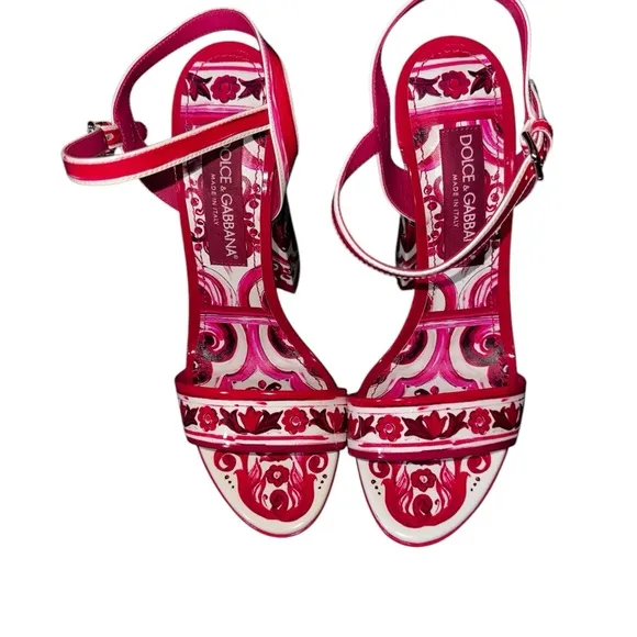 DOLCE &amp; GABBANA 105mm Hot Pink Swirling Floral Platform Sandals Size 40/US 10
