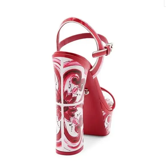 DOLCE &amp; GABBANA 105mm Hot Pink Swirling Floral Platform Sandals Size 40/US 10