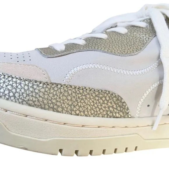 Dolce Vita Adella Sneakers Gold White Premium Leather Shoes Size 7.5 NEW IN BOX