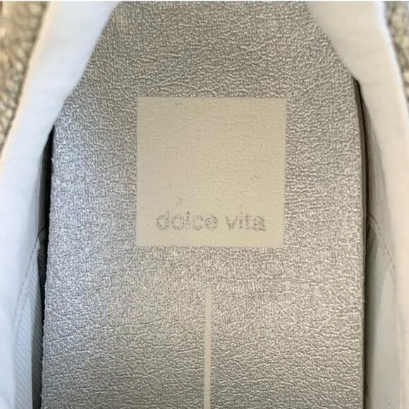 Dolce Vita Adella Sneakers Gold White Premium Leather Shoes Size 7.5 NEW IN BOX