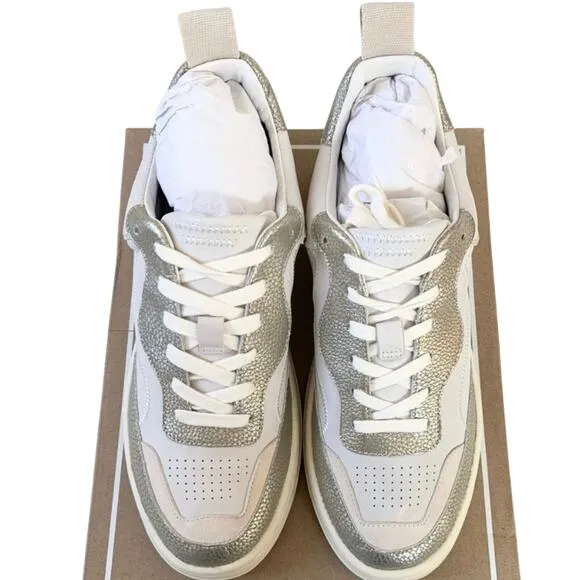 Dolce Vita Adella Sneakers Gold White Premium Leather Shoes Size 7.5 NEW IN BOX