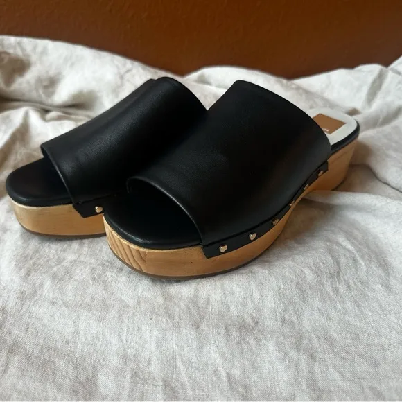 Dolce Vita Black “Dorado” Leather Clogs Size 8 New!