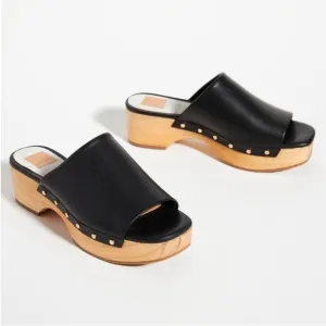 Dolce Vita Black “Dorado” Leather Clogs Size 8 New!