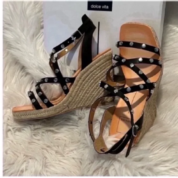 Dolce Vita Black Wedge Sandals Size 7.5