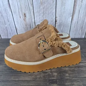 Dolce Vita Lelani Plush Flat Platform Mule Women's Sz 9 Pecan Suede (VGC)
